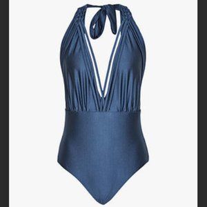 REISS Florestine Plunging Halter-neck Swimsuit in
